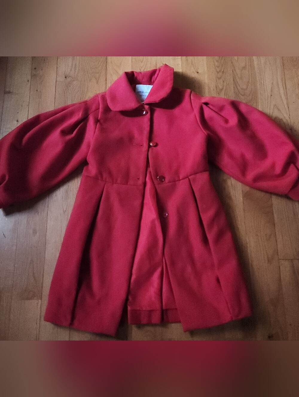 Janie and Jack Red Pleated Pea Coat with Peter Pan Collar